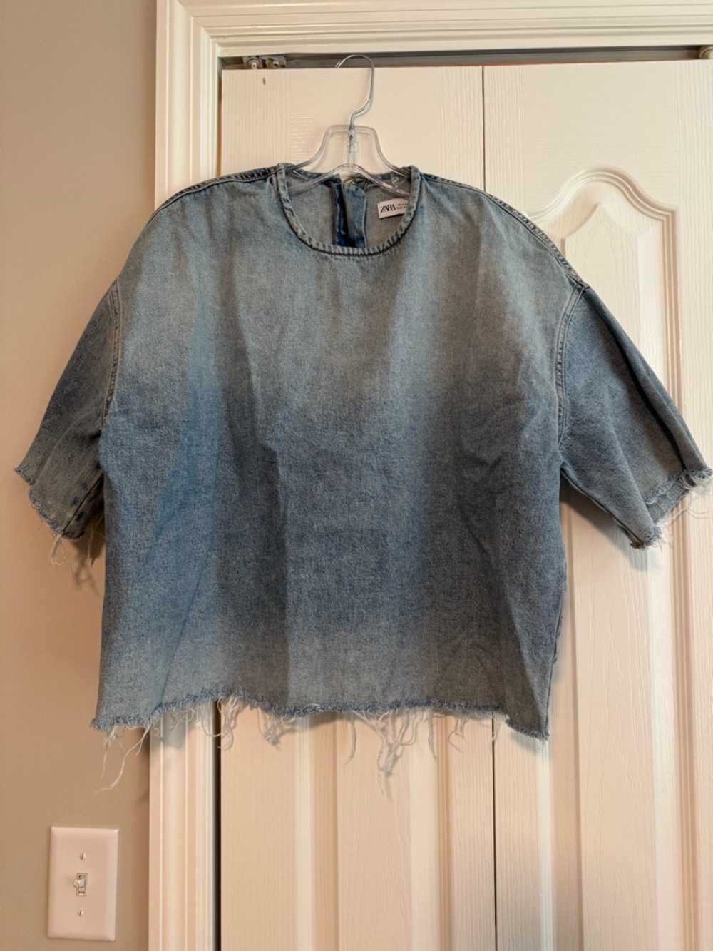Zara Light Blue Denim Cropped Boxy Top